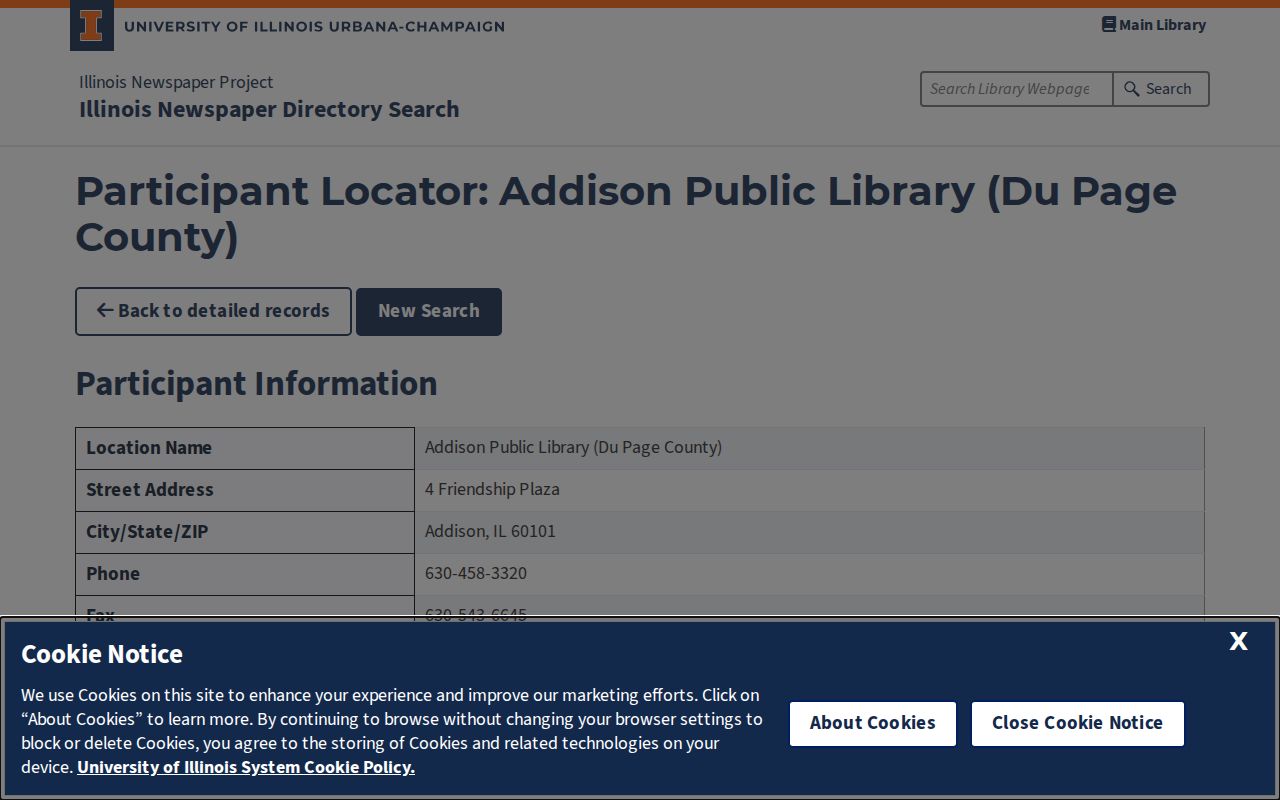 Illinois Newspaper Project Addison Press listing