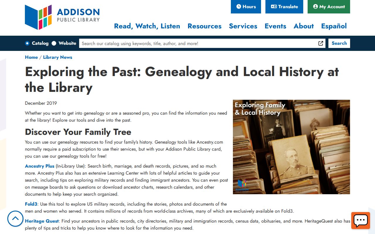 Addison Public Library genealogy resources