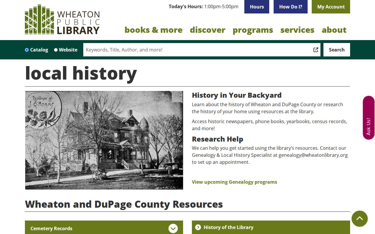 Addison previous residents Wheaton local history collection